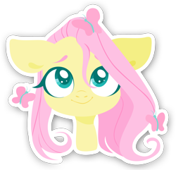 Size: 2334x2250 | Tagged: safe, artist:belka-sempai, fluttershy, butterfly, pegasus, pony, bust, cute, female, floppy ears, lineless, looking at something, looking at you, looking up, mare, portrait, shyabetes, simple background, smiling, solo, sticker, stray strand, transparent background, white outline, wings