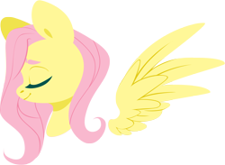 Size: 3000x2194 | Tagged: safe, artist:belka-sempai, fluttershy, pegasus, pony, bust, eyes closed, female, floating wings, lineless, mare, portrait, profile, simple background, smiling, solo, spread wings, transparent background, wings