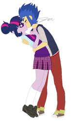 Size: 428x722 | Tagged: safe, artist:imtailsthefoxfan, flash sentry, sci-twi, twilight sparkle, equestria girls, couple, female, flashlight, kissing, male, sciflash, shipping, simple background, straight, white background