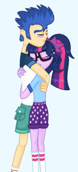 Size: 400x880 | Tagged: safe, artist:pufuletika-mlp, flash sentry, sci-twi, twilight sparkle, equestria girls, legend of everfree, female, flashlight, hug, male, sciflash, shipping, straight