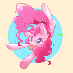 Size: 1024x1024 | Tagged: safe, artist:jisuppe, pinkie pie, earth pony, pony, chest fluff, cute, diapinkes, ear fluff, female, heart eyes, mare, smiling, solo, tongue out, underhoof, wingding eyes