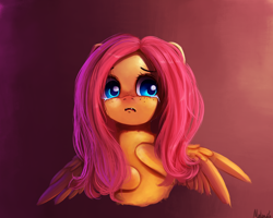 Size: 2500x2000 | Tagged: safe, artist:miokomata, fluttershy, pegasus, pony, bust, crying, fangs, female, freckles, mare, open mouth, sad, solo, spread wings, teary eyes, wings