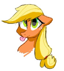 Size: 258x287 | Tagged: safe, artist:pochatochek, applejack, earth pony, pony, bust, missing accessory, silly, silly pony, solo, tongue out