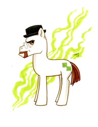 Size: 1078x1400 | Tagged: safe, artist:carla speed mcneil, earth pony, pony, bald, beard, breaking bad, color, crossover, cutie mark, glasses, hat, heisenberg, heisenpon, hilarious in hindsight, male, marker drawing, moustache, ponified, simple background, solo, stallion, traditional art, walter white, white background