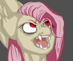 Size: 1800x1500 | Tagged: safe, artist:sodadoodle, derpibooru exclusive, fluttershy, bat pony, angry, colored sketch, fangs, female, flutterbat, gray background, mare, race swap, simple background, sketch, solo