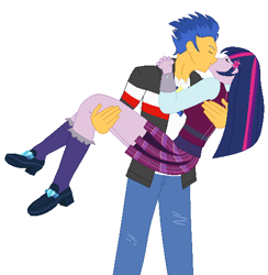 Size: 499x512 | Tagged: safe, artist:obriannakenobi, flash sentry, sci-twi, twilight sparkle, equestria girls, carrying, female, flashlight, kissing, male, sciflash, shipping, straight