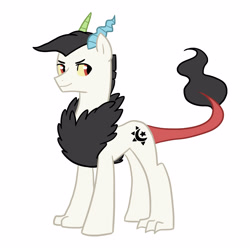 Size: 3000x3000 | Tagged: safe, artist:kianamai, oc, oc only, oc:prince illusion, draconequus, hybrid, draconequus oc, interspecies offspring, kilalaverse, long description, next generation, offspring, parent:discord, parent:princess celestia, parents:dislestia, simple background, solo, white background