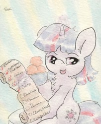 Size: 681x840 | Tagged: safe, artist:slightlyshade, derpibooru import, twilight sparkle, checklist, ice cream, solo, traditional art