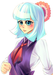 Size: 700x990 | Tagged: safe, artist:bakki, coco pommel, human, blushing, female, humanized, light skin, necktie, simple background, solo, white background