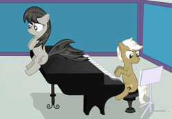 Size: 1617x1128 | Tagged: safe, artist:seb2112, frederic horseshoepin, octavia melody, earth pony, pony, female, fredtavia, male, musical instrument, piano, shipping, straight