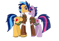 Size: 1024x722 | Tagged: safe, artist:jessyxkisuxkata, flash sentry, twilight sparkle, alicorn, pegasus, pony, couple, crossover, female, flashlight, love, male, scar, shipping, straight