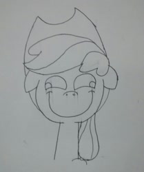 Size: 1836x2198 | Tagged: safe, artist:moonatik, applejack, earth pony, pony, faic, floppy ears, monochrome, silly, silly pony, smiling, solo, traditional art