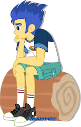 Size: 1600x2484 | Tagged: safe, artist:jucamovi1992, flash sentry, equestria girls, converse, log, shoes, simple background, sitting, sneakers, solo, transparent background