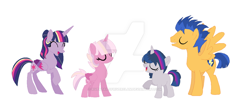 Size: 1024x430 | Tagged: safe, artist:rivertailofriverclan, flash sentry, twilight sparkle, twilight sparkle (alicorn), oc, alicorn, pegasus, pony, unicorn, couple, family, female, flashlight, male, next generation, shipping, simple background, straight, watermark, white background