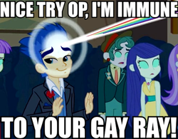 Size: 669x522 | Tagged: safe, edit, edited screencap, screencap, flash sentry, equestria girls, equestria girls (movie), beam, canterlot high, fall formal, flashface, image macro, male, meme, night, rainbow, solo focus