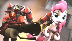 Size: 1920x1080 | Tagged: artist needed, source needed, safe, pinkie pie, earth pony, pony, 3d, crossover, dragon's fury, flamethrower, jetpack, pyro, team fortress 2, thermal thruster, weapon