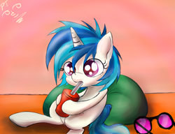 Size: 2600x2000 | Tagged: safe, artist:godofsteak, dj pon-3, vinyl scratch, pony, unicorn, drink, filly, solo