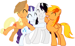 Size: 6253x3816 | Tagged: safe, artist:barrfind, applejack, rarity, oc, oc:barrfind, oc:brave wing, earth pony, pony, unicorn, absurd resolution, canon x oc, eyes closed, female, hug, male, rarifind, shipping, simple background, smiling, straight, transparent background, vector