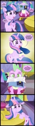 Size: 900x3225 | Tagged: safe, artist:coltsteelstallion, derpibooru import, spike, twilight sparkle, twilight sparkle (alicorn), alicorn, dragon, pony, amending fences, book, comic, creeper, female, floppy ears, mare, minecraft, pouting, raised hoof, reading, sad, tower of pimps, underhoof