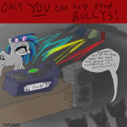 Size: 2000x2000 | Tagged: safe, artist:train wreck, dj pon-3, vinyl scratch, pony, unicorn, bully, bullying, comic, crying, deadmau5, glasses, not salmon, skrillex, sunglasses, wat