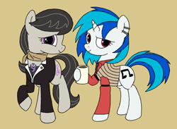 Size: 1024x749 | Tagged: safe, artist:blondenobody, artist:kas92, edit, dj pon-3, octavia melody, vinyl scratch, earth pony, pony, ace attorney, diego armando, female, godot, lesbian, mia fey, scratchtavia, shipping, trace