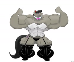 Size: 2014x1678 | Tagged: safe, artist:furrymusclegrowthfan, octavia melody, anthro, earth pony, bowtie, bulk, bulky, clothes, corset, fetish, flexing, giant pony, huge, muscle fetish, musclebeast, muscles, my muscle pony, octveinia, stockings, the incredible hulk