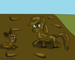 Size: 2524x2028 | Tagged: safe, artist:amateur-draw, apple bloom, applejack, earth pony, pony, 1000 hours in ms paint, bad anatomy, ms paint, mud, muddy