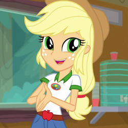 Size: 720x720 | Tagged: safe, screencap, applejack, equestria girls, legend of everfree, cropped, solo