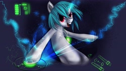 Size: 7035x3955 | Tagged: safe, artist:trojan-pony, dj pon-3, vinyl scratch, pony, unicorn, female, horn, mare, solo