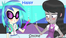 Size: 1825x1056 | Tagged: safe, artist:ytpinkiepie2, dj pon-3, octavia melody, vinyl scratch, equestria girls, cigarette, smoking