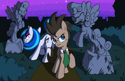 Size: 5100x3300 | Tagged: safe, artist:naivewolfjosh, dj pon-3, doctor whooves, vinyl scratch, pony, unicorn, weeping angel