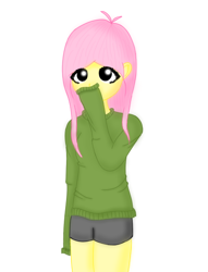 Size: 458x600 | Tagged: safe, artist:aquaspiash, fluttershy, human, humanized, pullover, simple background, solo, white background