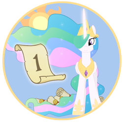 Size: 554x554 | Tagged: safe, artist:princemars, princess celestia, alicorn, pony, 1, scroll, solo, stamp, text