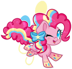 Size: 1024x981 | Tagged: safe, artist:ak4neh, pinkie pie, earth pony, pony, cute, cutie mark background, diapinkes, female, looking at you, mare, one eye closed, rainbow power, simple background, smiling, solo, transparent background, wink