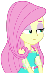 Size: 999x1542 | Tagged: safe, artist:thebarsection, fluttershy, better together, equestria girls, clothes, eyeshadow, geode of fauna, lidded eyes, magical geodes, makeup, simple background, smiling, smirk, solo, thinking, transparent background