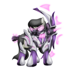 Size: 2100x2100 | Tagged: safe, artist:zedrin, octavia melody, earth pony, pony, armor, cellbow, cello, cyberpunk, glow, hmd, musical instrument, powered exoskeleton, respirator, solo