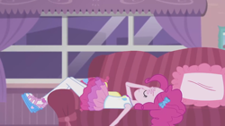 Size: 854x480 | Tagged: safe, screencap, pinkie pie, better together, equestria girls, pinkie sitting, sofa, solo