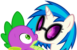 Size: 1081x706 | Tagged: artist needed, safe, edit, dj pon-3, spike, vinyl scratch, dragon, pony, unicorn, crack shipping, hundreds of users filter this tag, kissing, love, shipping, vinylspike