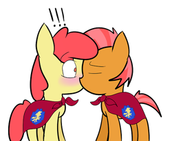 Size: 500x411 | Tagged: artist needed, source needed, useless source url, safe, apple bloom, babs seed, appleseed, blushing, eyes closed, female, incest, kissing, lesbian, shipping, simple background, white background