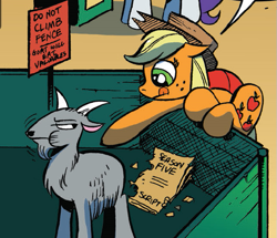 Size: 621x533 | Tagged: safe, artist:andypriceart, idw, applejack, earth pony, goat, pony, season 5, spoiler:comicff8, meta, silly, silly pony