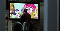 Size: 1224x640 | Tagged: safe, gummy, pinkie pie, rarity, human, the one where pinkie pie knows, back to the future, back to the future part 2, marty mcfly jr., television