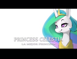 Size: 1024x782 | Tagged: safe, artist:stardep, princess celestia, alicorn, pony, best princess, bust, female, grin, smiling, solo, spanish, text