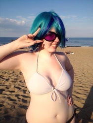 Size: 720x960 | Tagged: safe, artist:mintyblitzz, dj pon-3, vinyl scratch, human, beach, belly button, bikini, clothes, cosplay, female, irl, irl human, photo, swimsuit