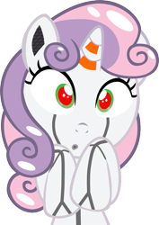 Size: 511x720 | Tagged: safe, artist:dtavs.exe, sweetie belle, sweetie bot, pony, robot, unicorn, female, filly, foal, hooves, horn, looking at you, open mouth, simple background, solo, surprised, white background