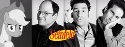 Size: 1600x600 | Tagged: safe, applejack, earth pony, pony, cosmo kramer, george costanza, jerry seinfeld, meme, seinfeld