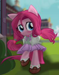 Size: 1500x1900 | Tagged: safe, artist:geraritydevillefort, pinkie pie, earth pony, pony, blushing, canterlot high, clothes, female, mare, pinkamena diane pie, school uniform, schoolgirl, solo