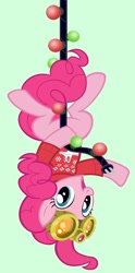 Size: 494x1000 | Tagged: safe, artist:pixelkitties, pinkie pie, earth pony, pony, christmas, christmas lights, goggles, holiday, open mouth, ugly christmas sweater, upside down