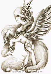 Size: 2412x3438 | Tagged: safe, artist:victoria-luna, princess celestia, alicorn, pony, black and white, grayscale, monochrome, rearing, solo, traditional art