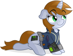 Size: 2826x2170 | Tagged: safe, artist:furrgroup, oc, oc only, oc:littlepip, pony, unicorn, fallout equestria, clothes, fanfic, fanfic art, female, hooves, horn, mare, pipbuck, simple background, solo, vault suit, white background