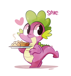 Size: 600x643 | Tagged: safe, artist:php56, spike, dragon, twilight time, baby, baby dragon, bipedal, chibi, chips, cute, dip, food, heart, male, nachos, signature, simple background, smiling, solo, spikabetes, text, white background